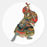Samurai Drawing His Sword Round Sticker