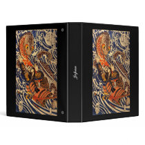 Samurai fighting large reptile, circa 1800's 3 ring binders