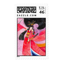 Samurai Geisha Warrior Asian Kimono Art Postage Stamps