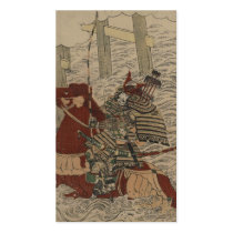 Samurai in Armor, on Horse with Bow and Arrows Business Card Templates