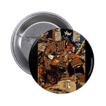 Samurai in Combat, circa 1800's Pinback Button