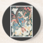 Samurai Killing a Demon, Ancient Japanese Painting Coasters