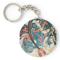 Samurai Killing a Demon, Ancient Japanese Painting Keychain