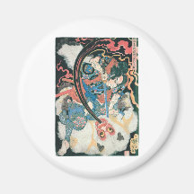 Samurai Killing a Demon, Ancient Japanese Painting Refrigerator Magnets