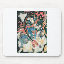 Samurai Killing a Demon, Ancient Japanese Painting Mouse Pad