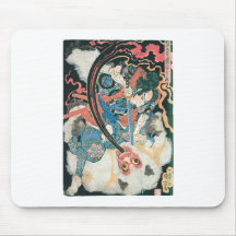 Samurai Killing a Demon, Ancient Japanese Painting Mouse Pad