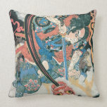 Samurai Killing a Monster Ancient Art Throw Pillows