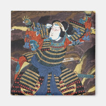 Samurai legendario japonés oriental fresco del gue imán de frigorifico