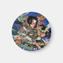 Samurai legendario japonés oriental fresco del gue imán de frigorífico