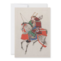 Samurai on Horseback Wearing Armor & Horned Helmet Custom Invite