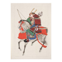 Samurai on Horseback Wearing Armor & Horned Helmet Custom Invite
