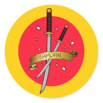Samurai Sword Tattoo Round Stickers