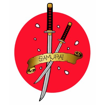 This original Samurai tattoo art design features an illustration of two crossed katana swords and a banner that says quot;Samuraiquot; on it with light sakura