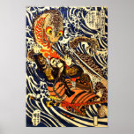 Samurai Warrior Fighting Giant Salamander posters