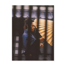 Samurai warrior keeping an umbrella postcards