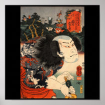 Samurai with a Dragon Tattoo and Sword c. 1800's Posters