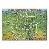 San Antonio Texas Cartoon Map Cards