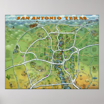 San Antonio Texas Cartoon Map Posters