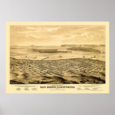 San Diego, CA Panoramic Map - 1876 Posters by lc_maps