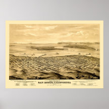 San Diego, CA Panoramic Map - 1876 Posters