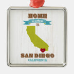 San Diego, California Map – Home Is Where The Hear Metal Ornament