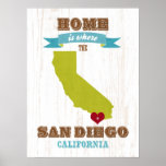 San Diego, California Map – Home Is Where The Hear Poster