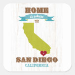 San Diego, California Map – Home Is Where The Hear Square Sticker
