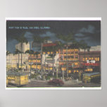 San Diego Plaza with trolley and palms 1945 Print