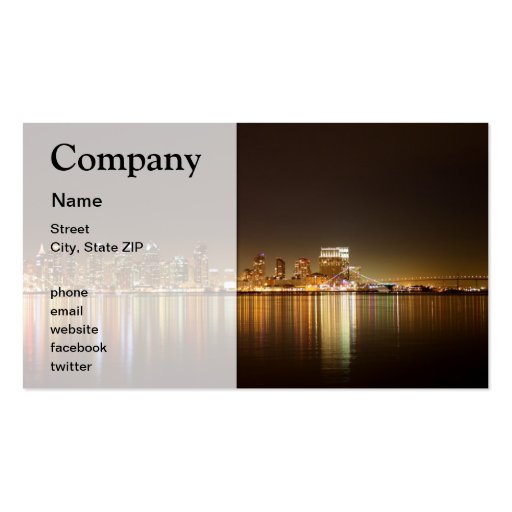 San Diego Skyline Night Business Cards (front side)