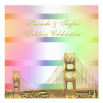 San Fran Skyline Gold Pastel Rainbow SQ Wedding Custom Announcements