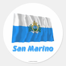 San Marino Waving Flag with Name Round Stickers