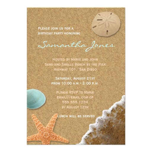 Sand and Shells Beach Birthday Party Invite