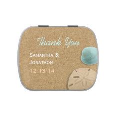   Sand and Shells Beach Theme Wedding Thank You Jelly Belly Candy Tins
