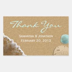   Sand and Shells Beach Theme Wedding Thank You Rectangle Stickers