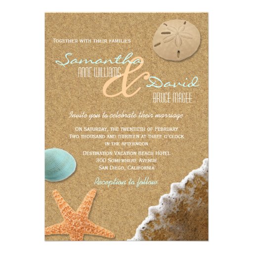 Sand and Shells Beach Wedding Invitation (front side)