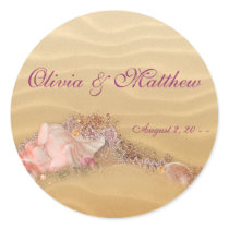 Sand Beach Seashell Beach Wedding Favor Labels Round Sticker
