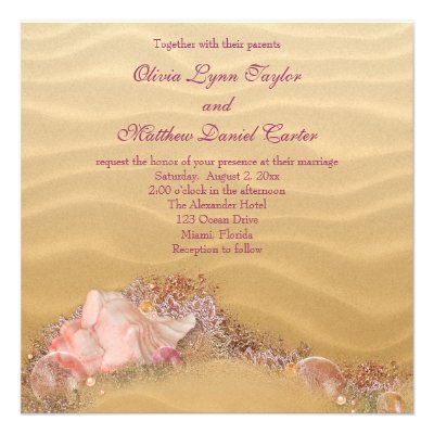 Sand Beach Seashells Beach Wedding Custom Invite