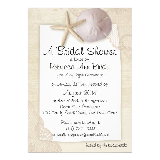 Sand Dollar and Ivory Lace Bridal Shower Personalized Invitation