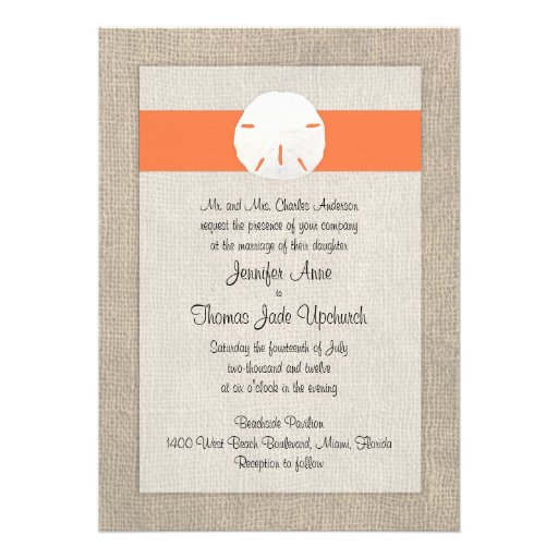 Sand Dollar Beach Wedding Invitation - Orange