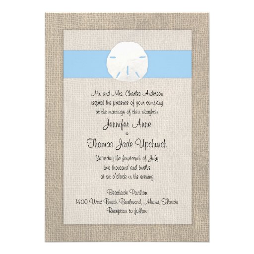 Sand Dollar Beach Wedding Invitation Sky Blue