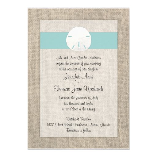Sand Dollar Beach Wedding Invitation - Turquoise (front side)