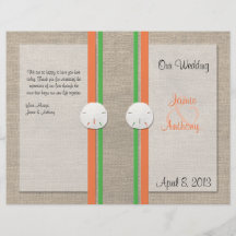 Sand Dollar Beach Wedding Program - Orange & Green Flyer