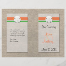 Sand Dollar Beach Wedding Program - Orange & Green Flyer