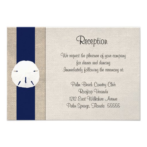 Sand Dollar Beach Wedding Reception Card Navy