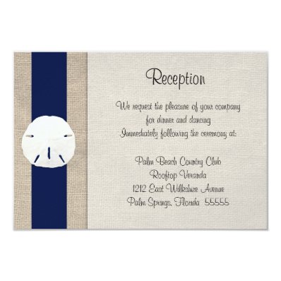 Sand Dollar Beach Wedding Reception Card Navy Announcements