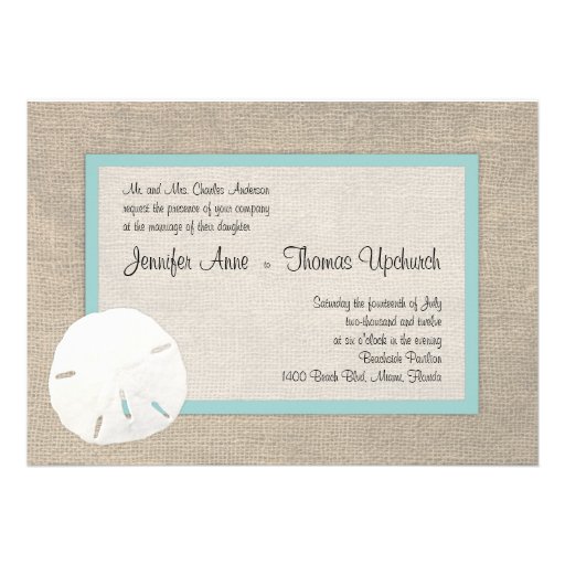 Sand Dollar & Burlap Beach Wedding Invitation