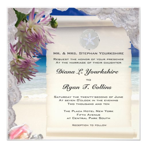Sand Dollar & Lace Tropical Invitation