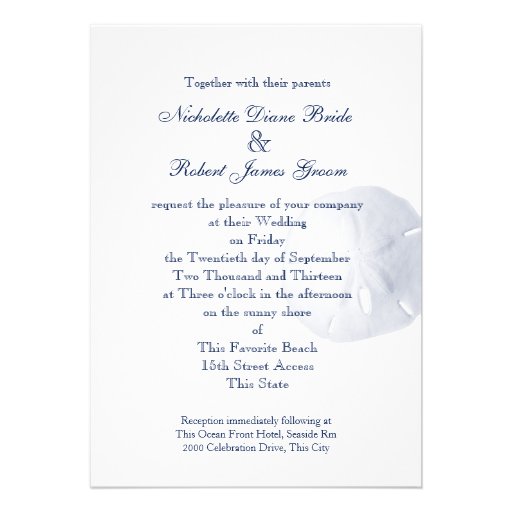 Sand Dollar Navy Blue Wedding Custom Invite