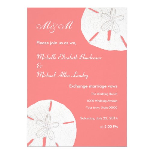 Sand Dollar Wedding Coral Wedding Personalized Announcements