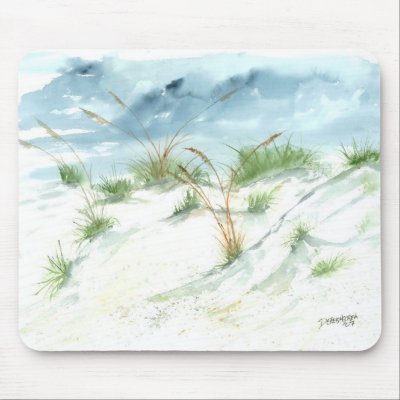 Sand dunes beach seascape nautical watercolor art mouse pads by dereklovessheila